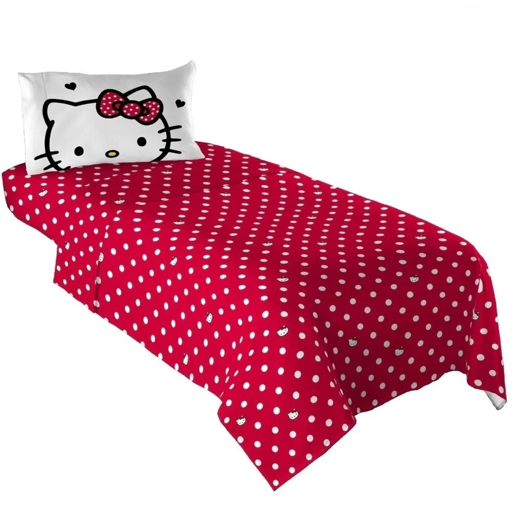 Hello Kitty Kids 4 Piece Red White Polka Dots Sheet Set, Full NEW WITH TAGS